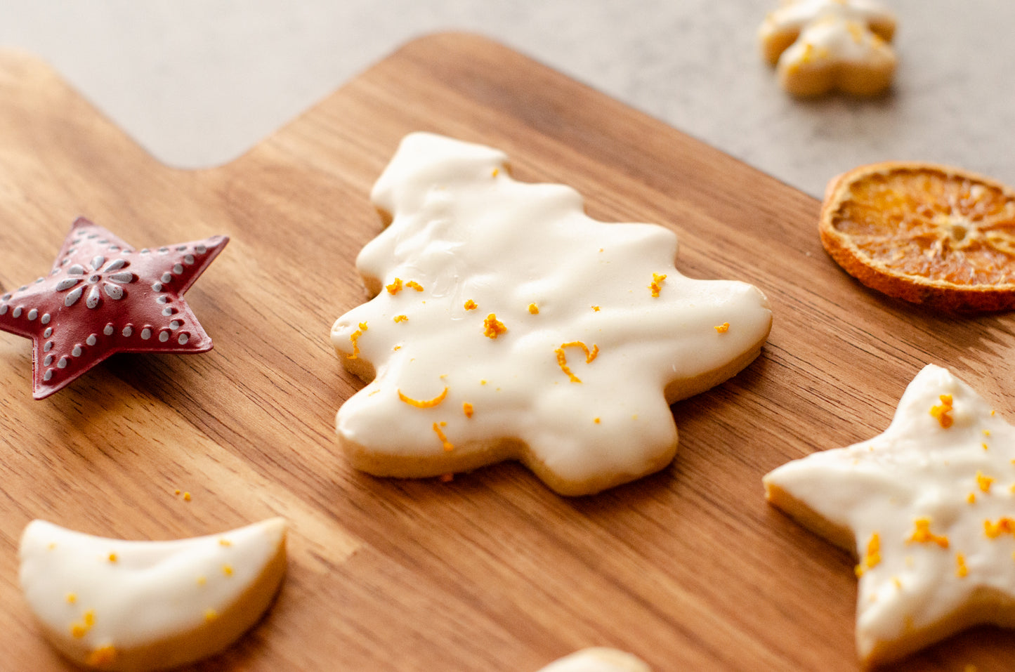 White chocolate citrus cut-out cookies with soft icing, homemade and fresh-baked by Chillable Bake Shop in Darien, Wisconsin.